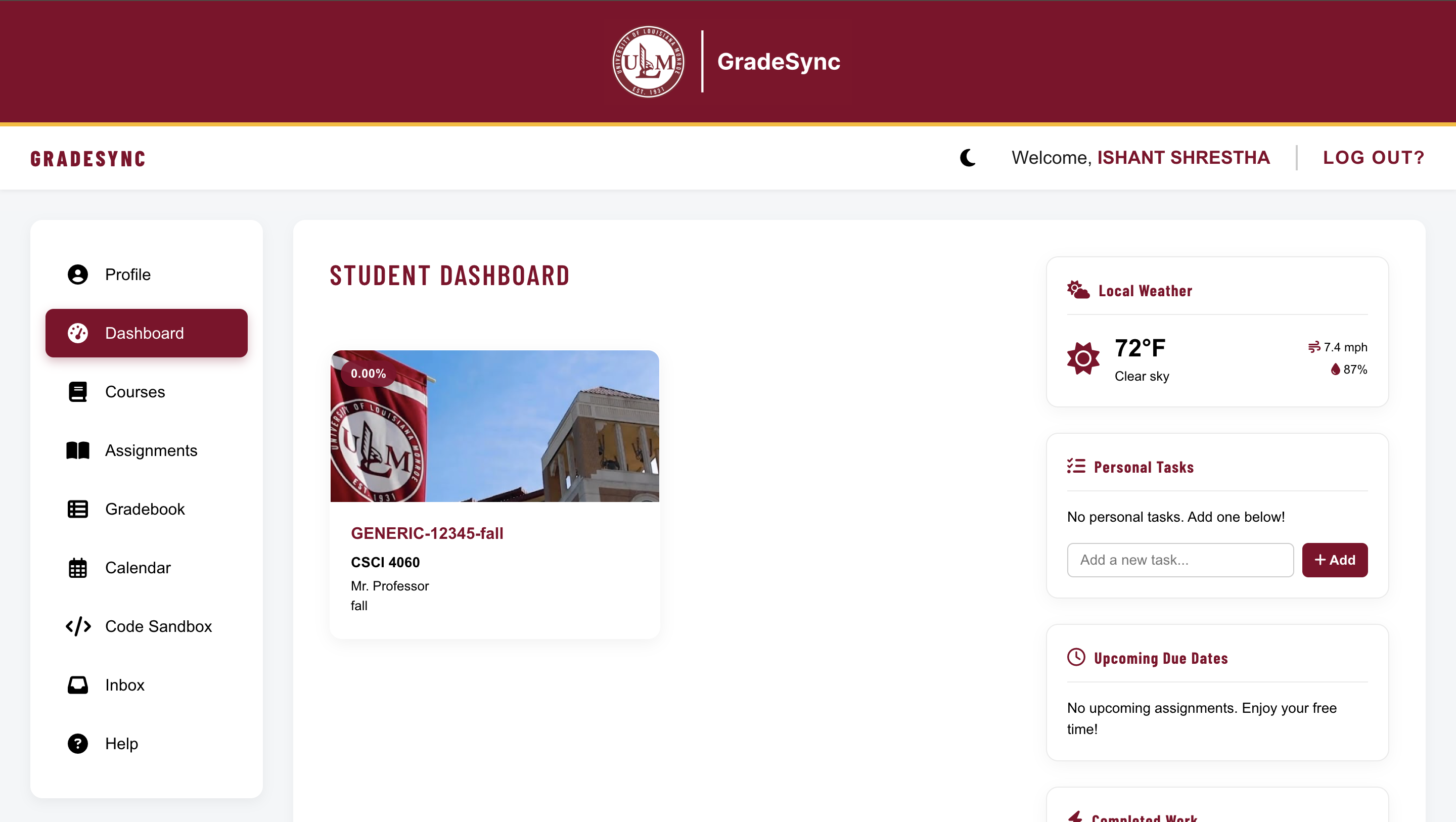 GradeSync Dashboard Screenshot